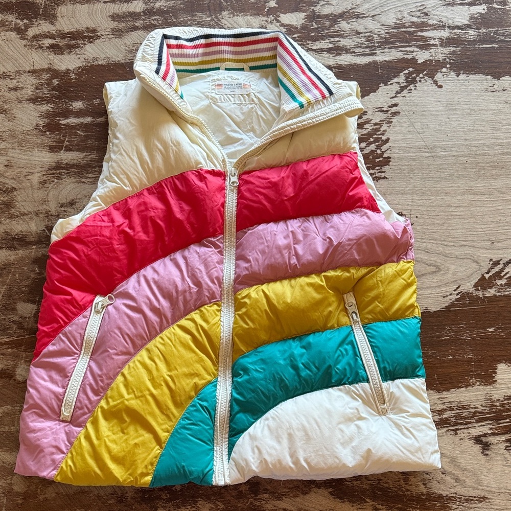 Colorblock Rainbow Puffer Vest - White, Pink, Yellow, Teal